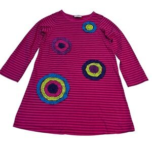 Hanna Andersson Stripe Dress Floral Appliqué Pink Cotton Size‎ 130 US 8